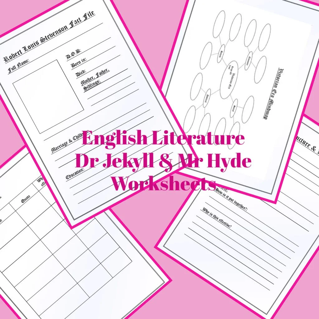 Fifth grade students working on a worksheet about The Strange Case of Dr. Jekyll and Mr. Hyde focusing on grammar and writing