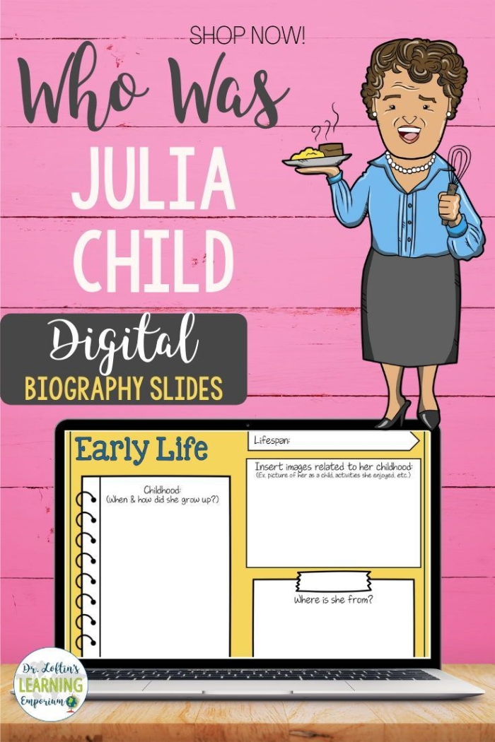 Julia Child biography worksheet for fourth graders featuring a comprehension exercise