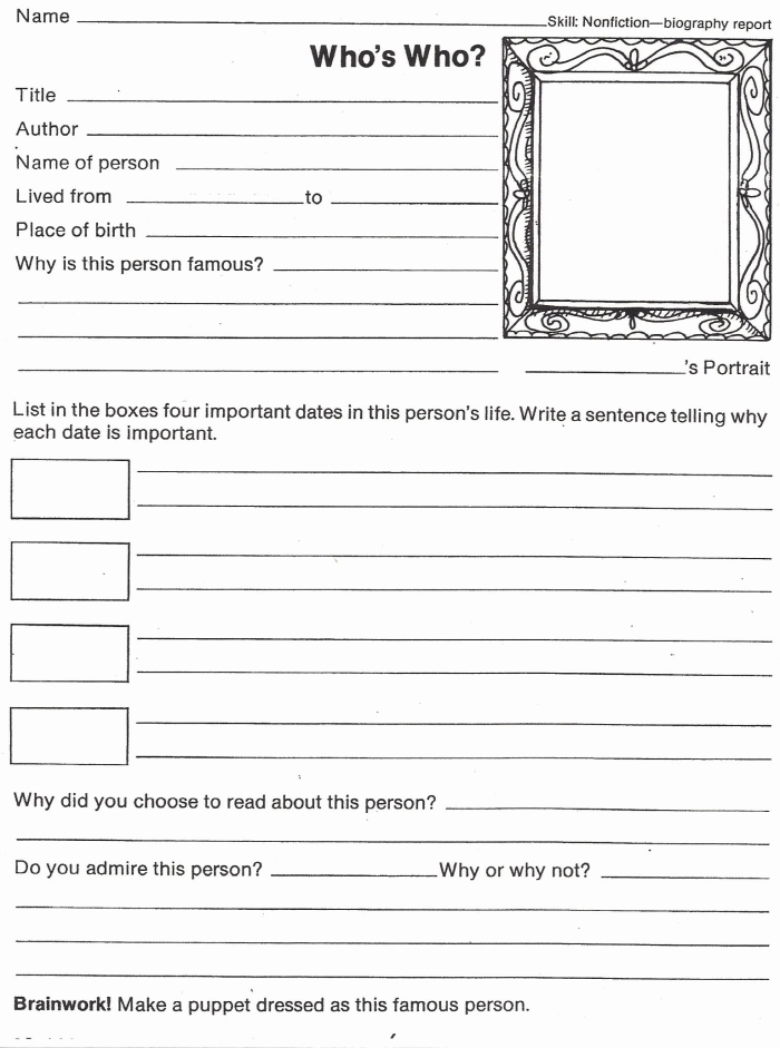 Julia Child biography worksheet for fourth graders with a comprehension exercise