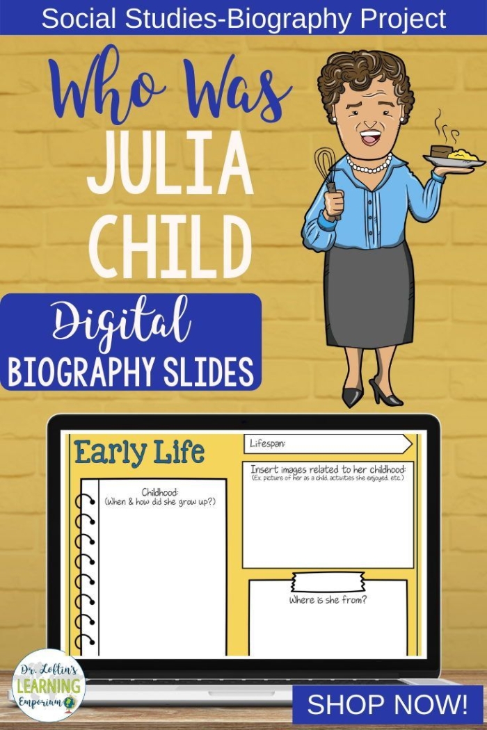 Julia Child Biography worksheet for fourth graders with comprehension exercise