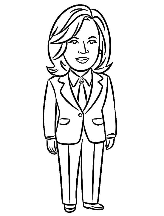 Kamala D. Harris coloring worksheet for Pre-K students focusing on measurement activities