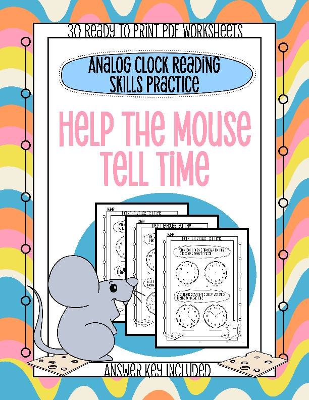 Worksheet for kindergarten students to practice matching digital time with analog clocks Kids learning to tell time with Melissa Mouse 1 worksheet featuring digital and analog clocks
