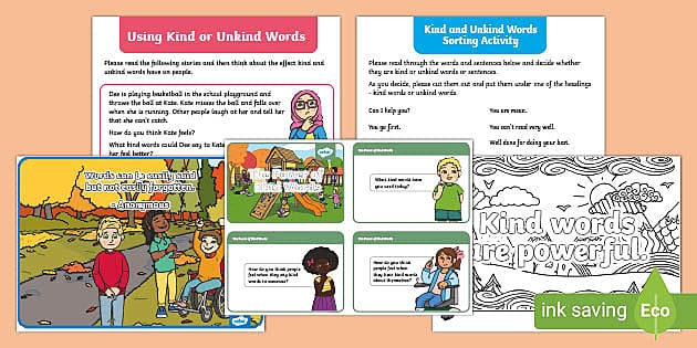 How to Use Kind Words worksheet for second grade reading activities Worksheet for teaching second graders the importance of kind words and positive interactions