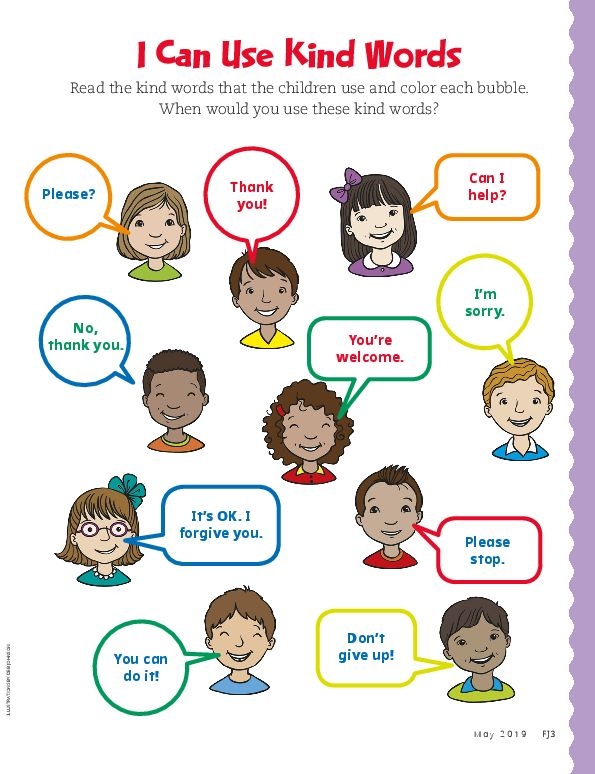 How to Use Kind Words worksheet for second grade reading activity Worksheet for teaching second graders about using kind words in interactions