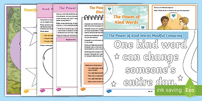 Interactive guide for teaching kindness through communication in the classroom Worksheet illustrating the steps for using kind words among second-grade students