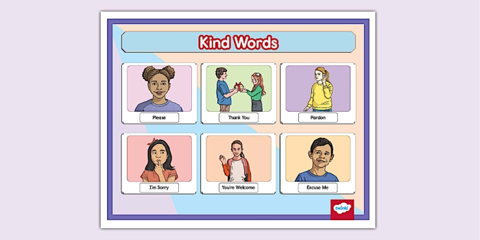 Reading worksheet for Second Grade Kind words worksheet for second graders focusing on teaching and practicing positive communication. Visual guide for using kind words in interactions among students.