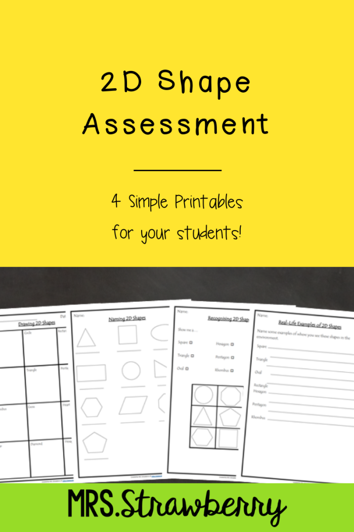 Name That Shape 2D Assessment Activity for Early Learners Image 4 A kindergarten geometry worksheet showing various 2D shapes for students to identify and name