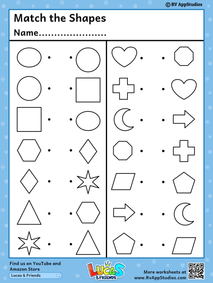 Shape Matching Fun worksheet with cubes, cones, spheres, and rectangular prisms for grade K students Kindergarten worksheet featuring colorful 3-D shape matching activities for young learners