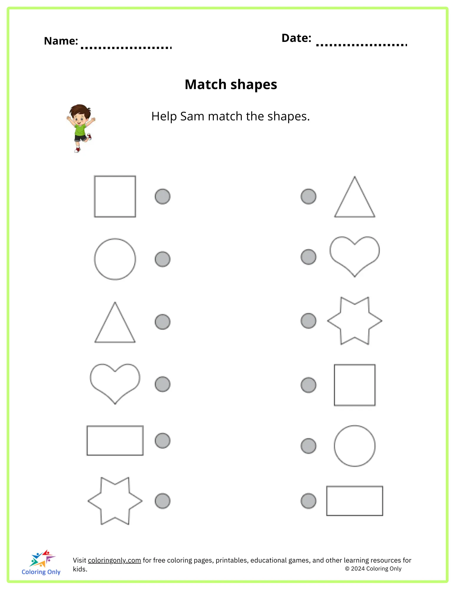 Engaging Shape Matching Fun worksheet for kindergarten geometry practice, image 15 Kindergarten students matching and coloring 3-D shapes on a Shape Matching Fun worksheet