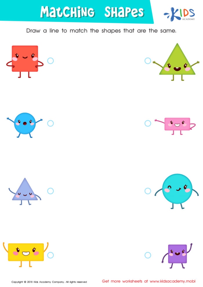 Engaging geometry activity for young learners practicing shape recognition and coloring Kindergarten worksheet featuring 3-D shape matching with colorful cones and cubes