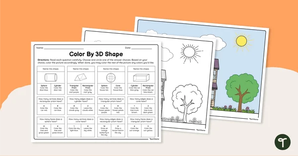 Kindergarteners matching and coloring various 3D shapes on a worksheet for hands-on learning