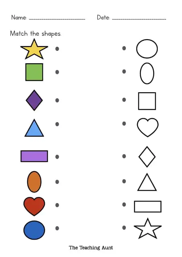 Geometry shape matching worksheet for young learners practicing 3-D shapes and multiplication skills Kindergarten worksheet showing colorful 3-D shapes like cubes and cones for matching and coloring