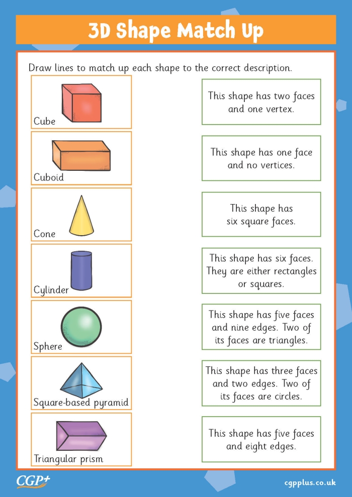 Kindergarteners matching and coloring various 3D shapes on a worksheet