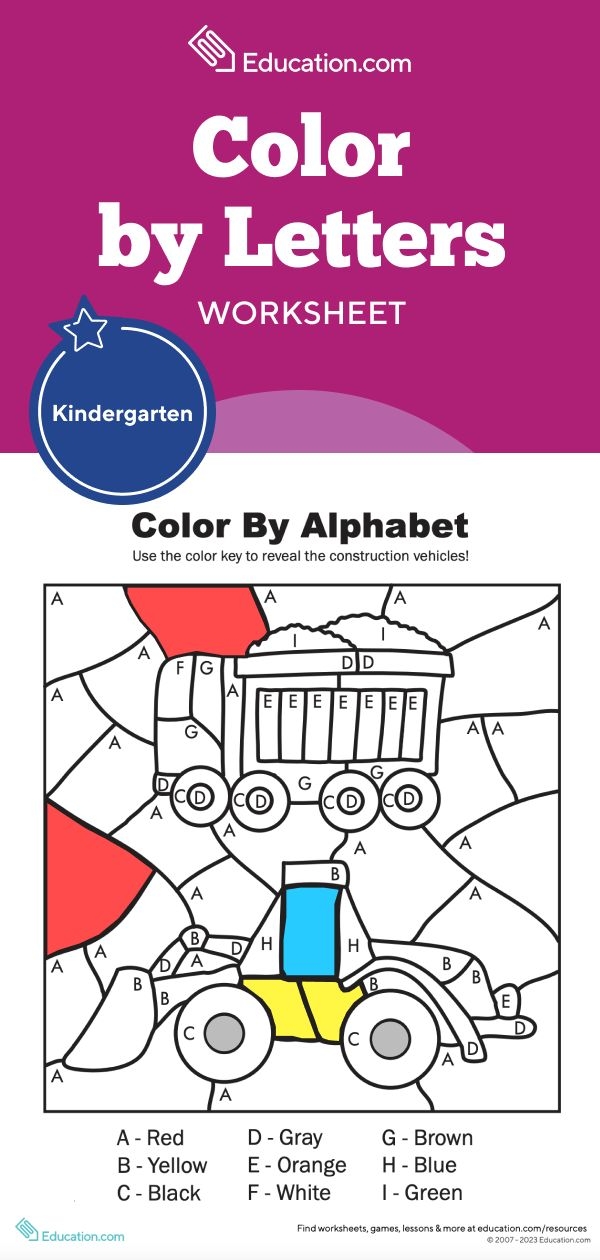 Color by Letters activity sheet for letter recognition in kindergarten learning series 14 Kindergarten Color by Letters worksheet for practicing ABCs with mixed operations
