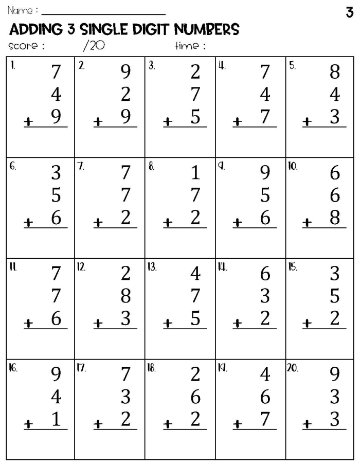 Interactive addition worksheet for young learners adding three numbers in kindergarten math class Kindergarten student working on an Add Three Numbers worksheet to practice addition skills
