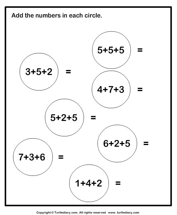 Fun and engaging worksheet for adding three numbers in kindergarten math class Kindergarten student practicing addition with a three-number worksheet