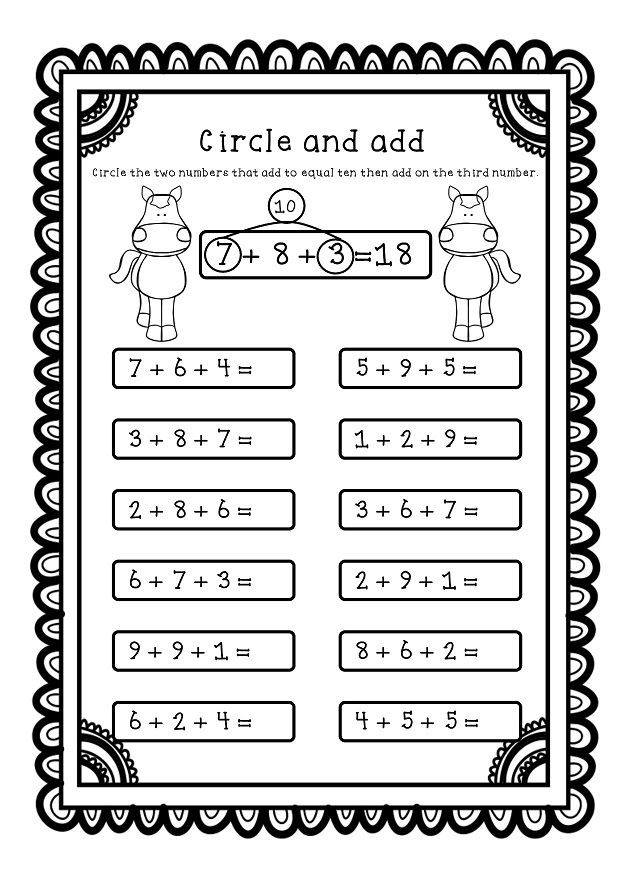 Challenging addition practice for young learners with three-number problems worksheet 5 Kindergarten student solving an Add Three Numbers worksheet focusing on addition skills