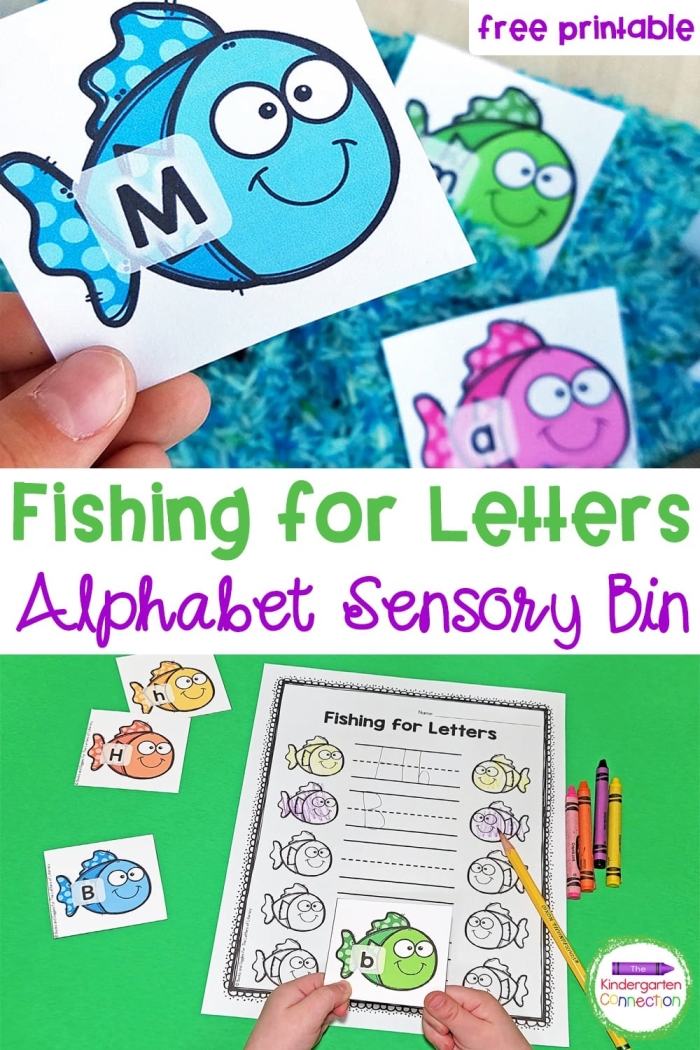 Ocean alphabet worksheet for kids practicing lowercase letters with fun fish drawings on page seven Kindergarten students completing the Finish the Fish Alphabet worksheet by filling in missing lowercase letters on ocean-themed fish