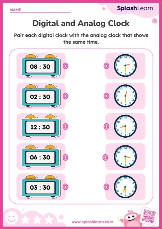 Kindergarten worksheet for drawing whole hours on analog clocks, practicing time telling skills
