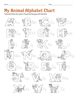 Fun and engaging My Animal Alphabet Chart for early learners Colorful animal alphabet chart worksheet for kindergarten kids to personalize