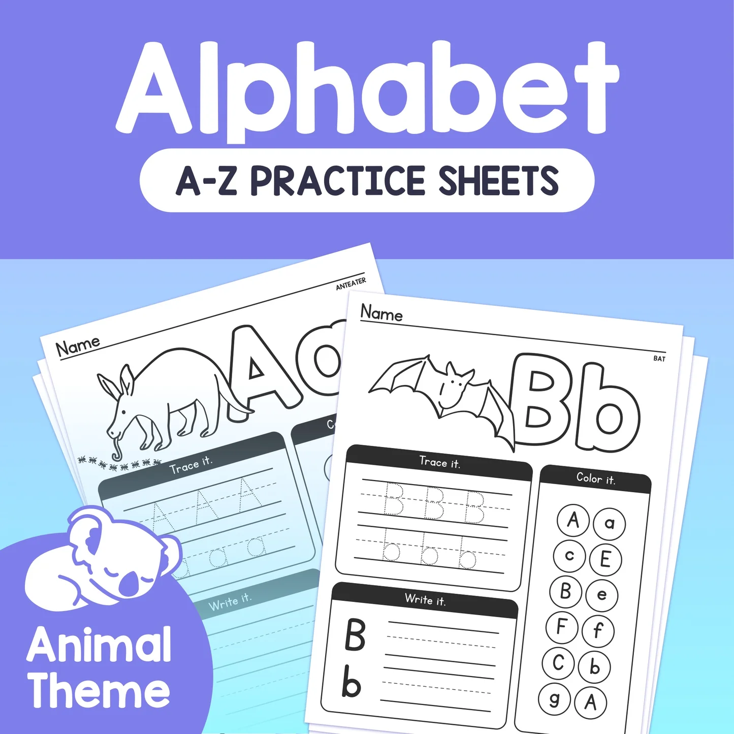 My Animal Alphabet Chart worksheet for kindergarten students Colorful worksheet for creating an animal-themed alphabet chart for kids