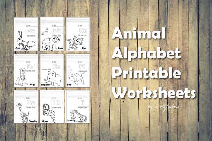 Create your own animal-themed alphabet with this fun printable worksheet Colorful animal alphabet chart worksheet for kindergarten kids