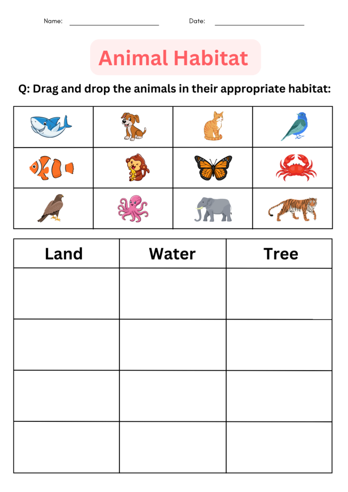 Animal Habitat Drawing Page worksheet for Kindergarten students to explore animal homes