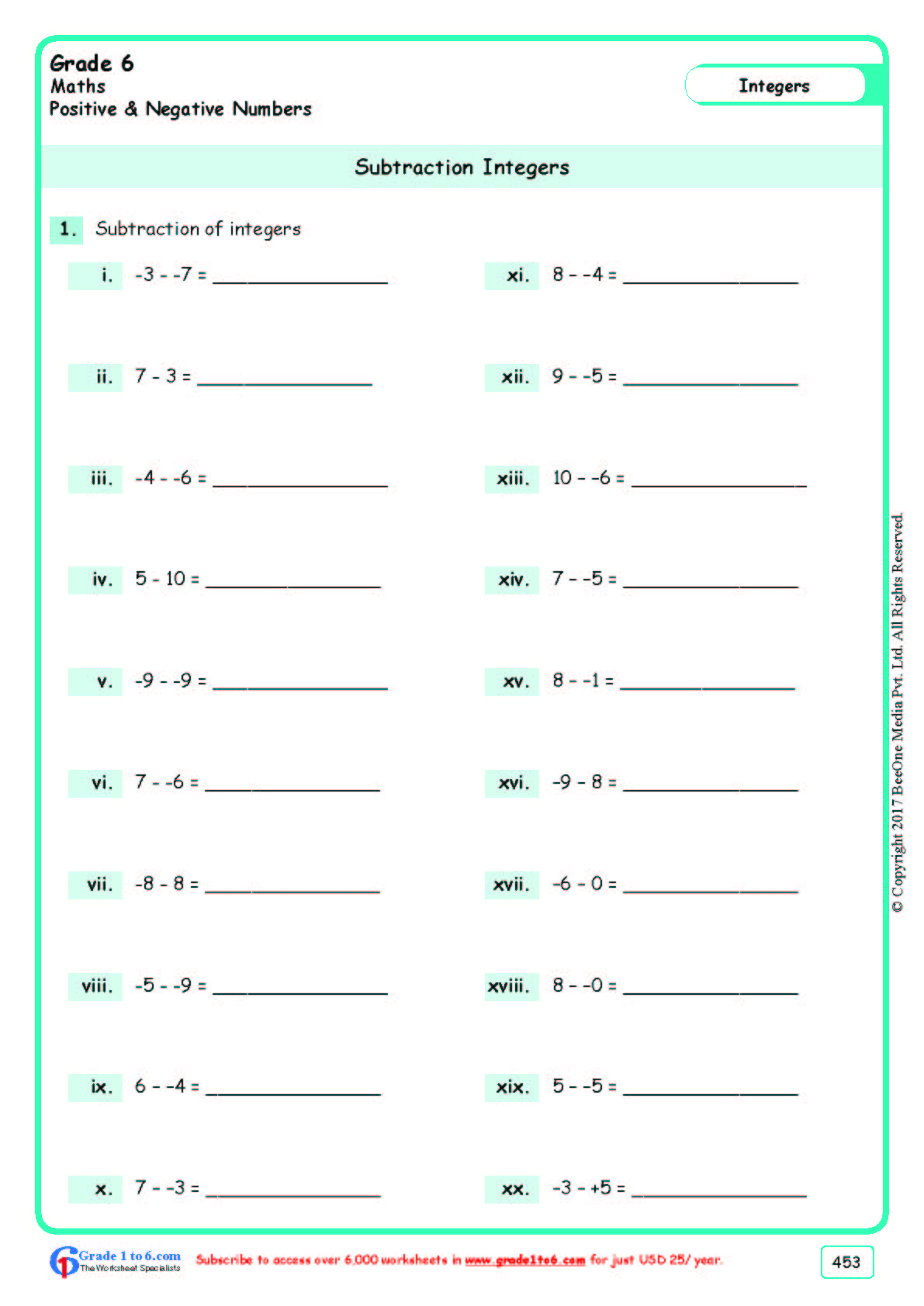 Children practicing subtraction by six with animal pictures on a worksheet