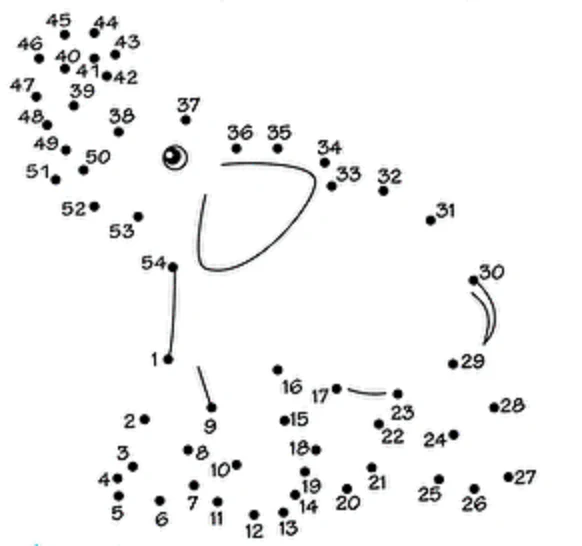 Elephant dot-to-dot drawing worksheet for young learners discovering facts about Earth's biggest terrestrial creature Connect the dots from 1 to 50 to reveal the largest land animal on Earth in this kindergarten life science activity