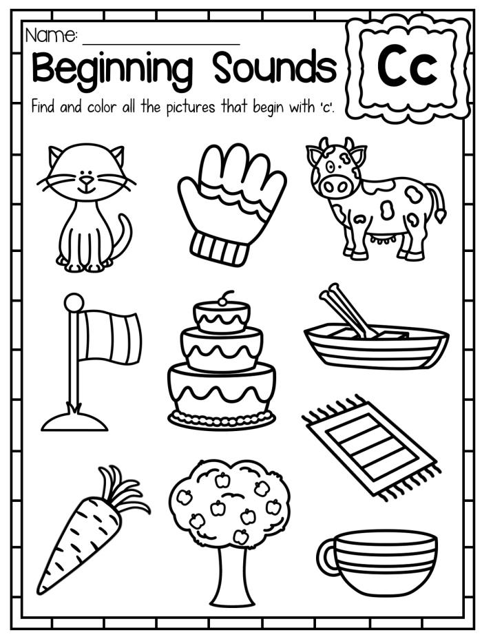 Worksheet image showcasing beginning sounds from P to T for young learners Beginning sounds worksheet for kindergarten focusing on matching pictures from P to T