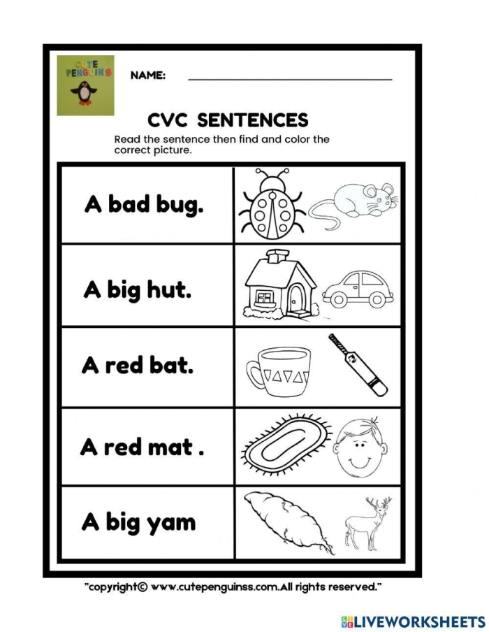 Interactive worksheet for sorting -ig and -in short I CVC words for kindergarten students