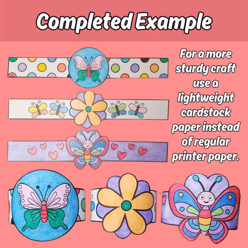 Create your own butterfly bracelets with this fun worksheet activity Colorful butterfly bracelet craft worksheet for kids in Kindergarten