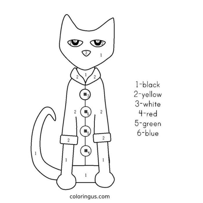 Color by Number Cat Nap activity sheet for counting and coloring fun in kindergarten Kindergarten color by number worksheet featuring a cozy cat nap for young learners