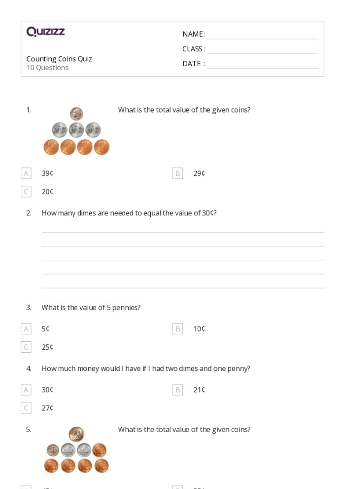 Coins Pick the Pennies worksheet for identifying pennies among mixed coins A kindergarten math worksheet showing various coins with instructions to find and circle all the pennies among other coins