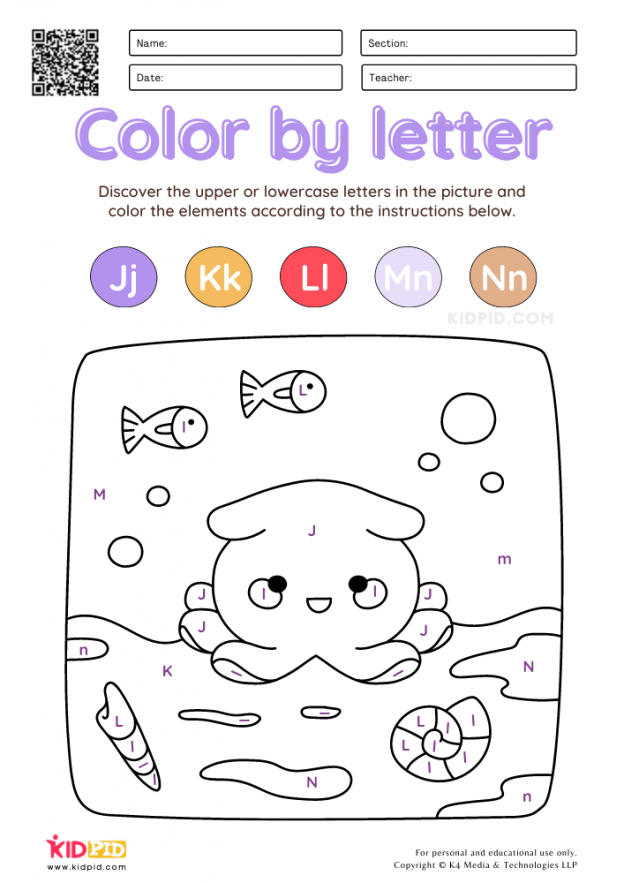 Engaging color by letters activity to reinforce ABC skills for young learners Kindergarten child coloring a letter-themed worksheet focused on mixed operations