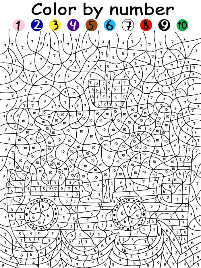 Cat Nap themed coloring activity for data and graphing practice in kindergarten Kindergarten color-by-number worksheet featuring a sleeping cat for young learners
