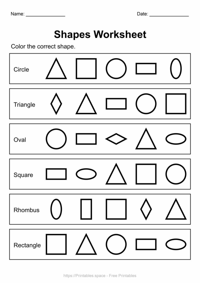 Basic Shapes: Color and Count Worksheet for Early Geometry Skills Worksheet featuring basic shapes for coloring and counting activities designed for kindergarten students
