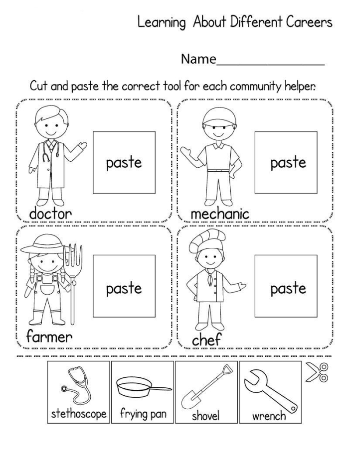 Kindergarten worksheet featuring community workers and their vehicles for kids to match