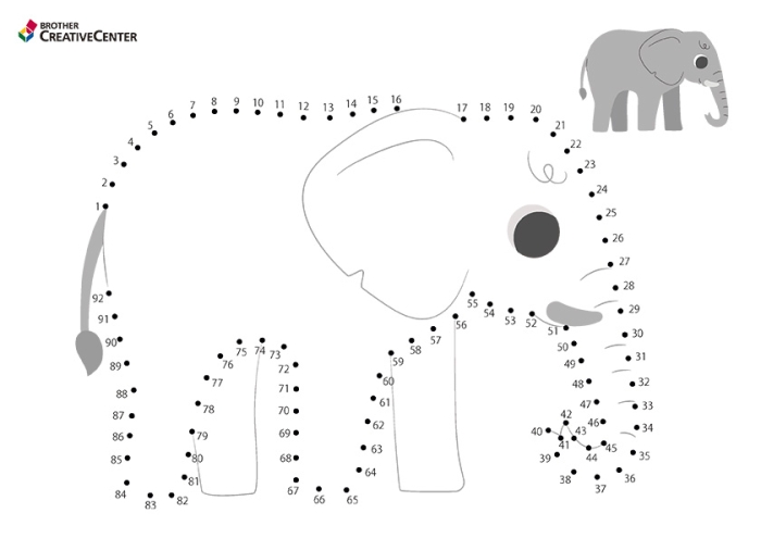 Kindergarten life science dot-to-dot activity featuring an elephant with numbers to connect for image 22 Connect the Dots Elephant worksheet for kindergarten students learning about the largest land animal by connecting numbered dots from 1 to 50