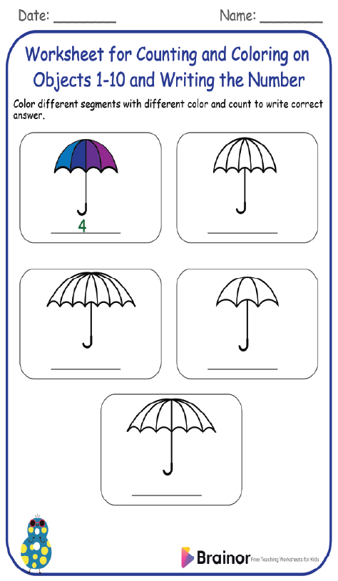 Counting manipulatives activity for numbers 1 through 10 designed for young learners in a community and culture setting Kindergarten worksheet featuring counting manipulatives from one to ten with pictures to match numbers