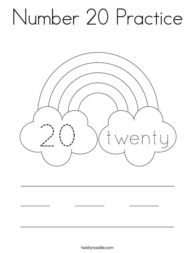 Kindergarten worksheet with teacups to color and count featuring the number 20