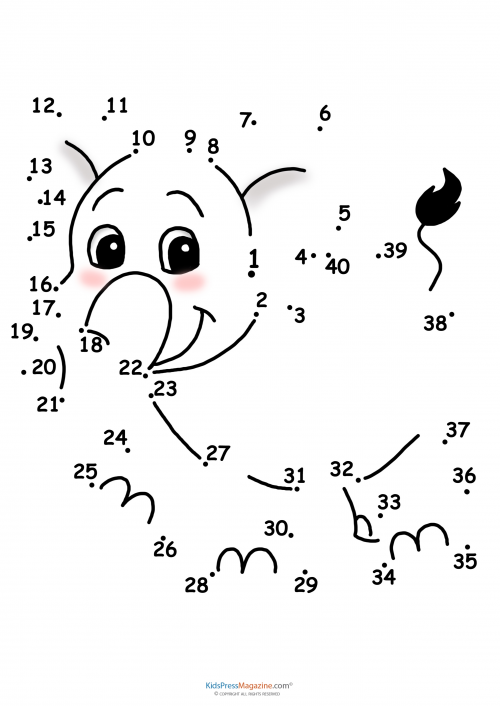 Connect the Dots Elephant Learning Activity for Young Learners Image 6 Kindergarten student connecting numbered dots to reveal an elephant drawing worksheet activity