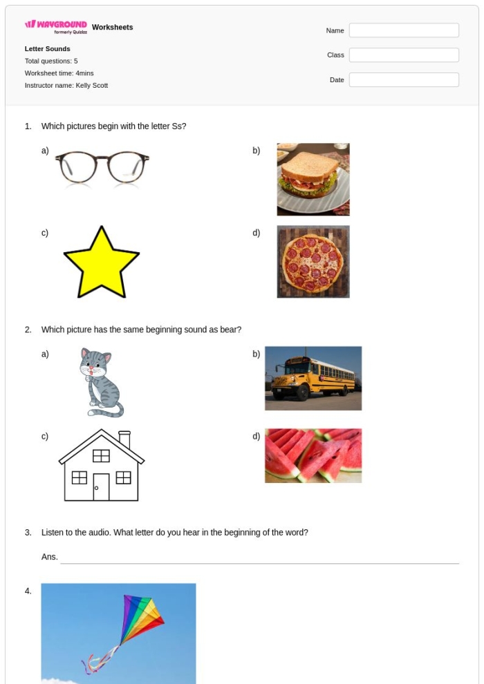 Letter Sounds worksheet for young learners in a history-themed classroom setting, image 9 Kindergarten student practicing letter sounds on a worksheet focused on early literacy skills