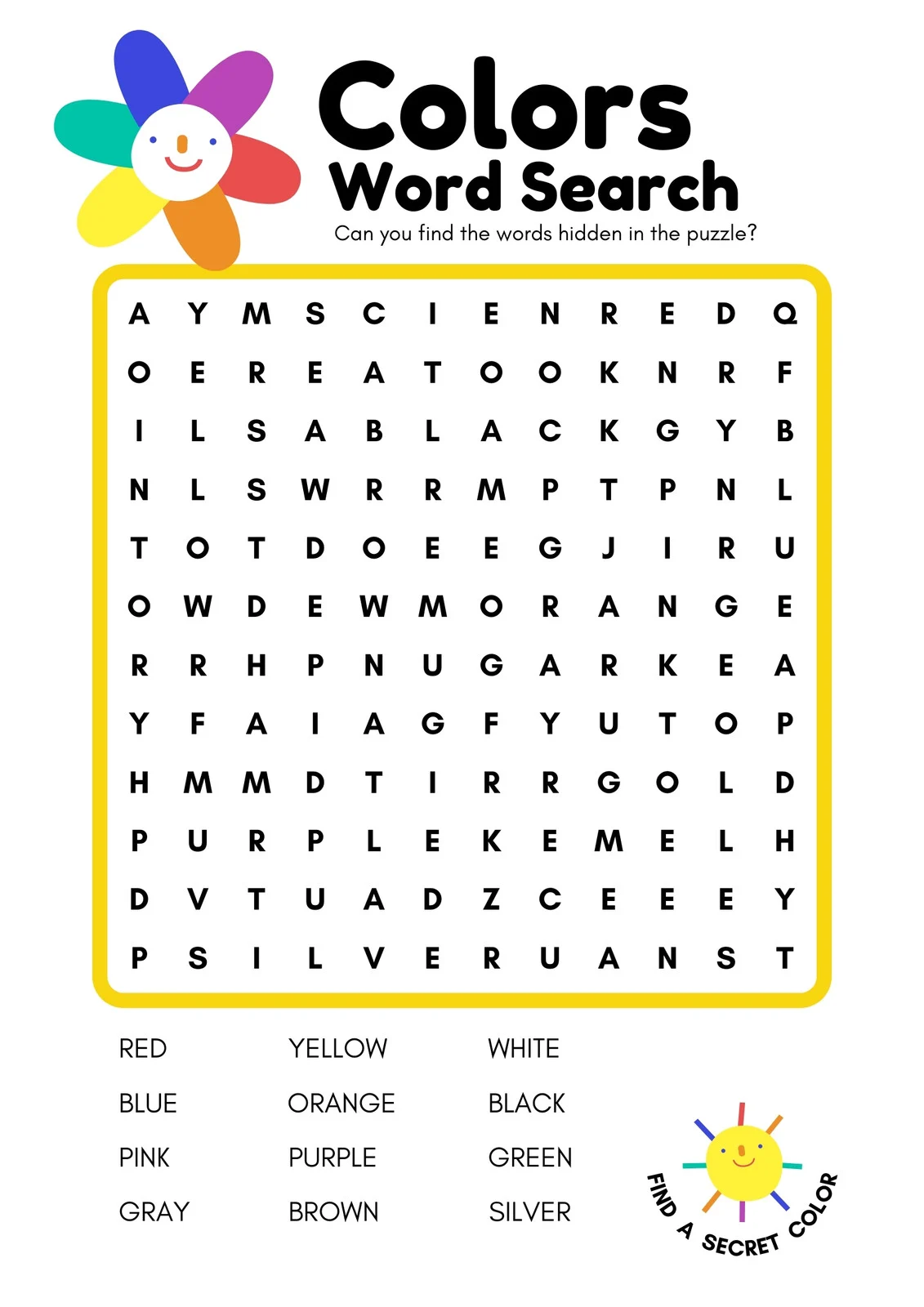 Engaging alphabet word search and coloring activity for early readers Easy word search worksheet featuring letters F, G, and H for kindergarten students
