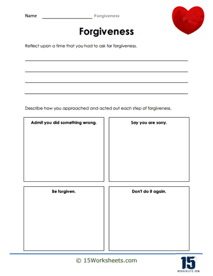 Social emotional learning with Forgiveness Fingers activity for young children in place value category Kindergarten Forgiveness Fingers worksheet showing supportive words on hand fingers to teach emotional skills