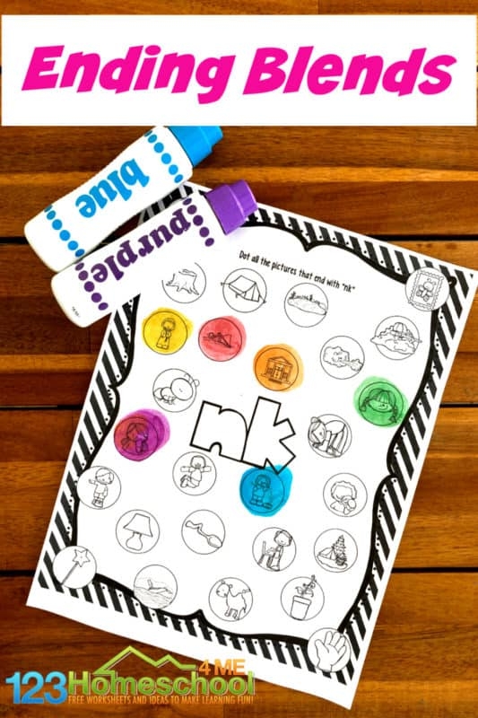 Ending blends practice sheet for young learners to review common word endings Kindergarten worksheet focusing on ending consonant blends like mp, nk, and ft
