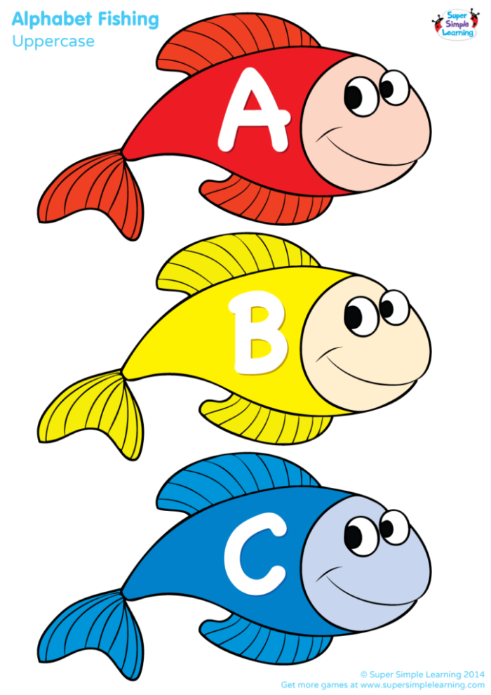 Finish the Fish Alphabet worksheet designed for kindergarten time and money learning session number 22 Kindergarten worksheet featuring fish with missing lowercase alphabet letters for kids to complete