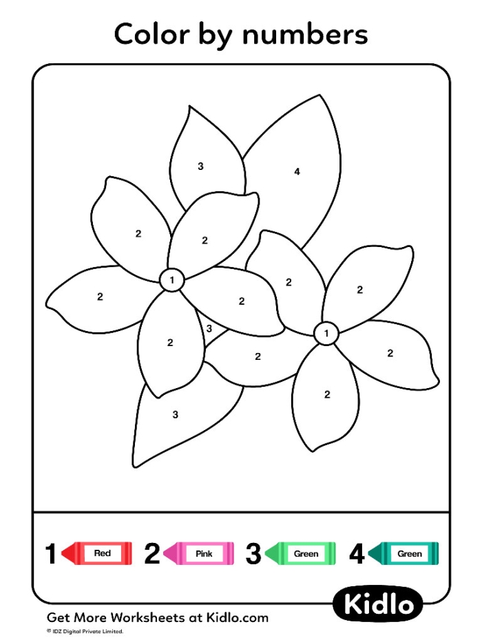 Color by Number Flower activity for young learners practicing number recognition 17 Kindergarten worksheet showing a flower to color by matching numbers and words