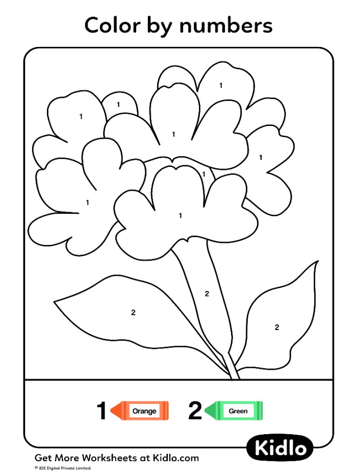 Kindergarten worksheet for matching numerals and words to color a flower, image 4 Kindergarten Color by Number Flower worksheet showing a flower with numbered sections and a number chart