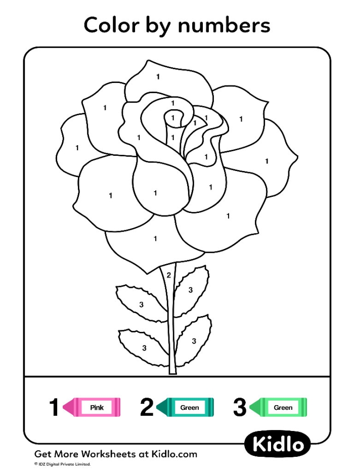 Color by Number Flower worksheet for grade K focusing on number recognition and coloring fun, image 21 Kindergarten Color by Number Flower worksheet featuring numerals and written numbers for practicing counting